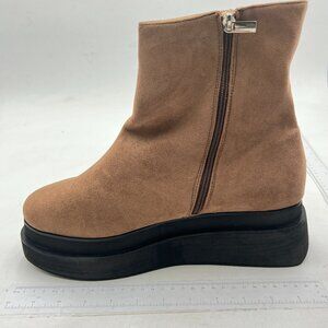Tan Women Platform Wedge Low Heel Ankle Boots Round Toe Zipper Boot Winter Shoes